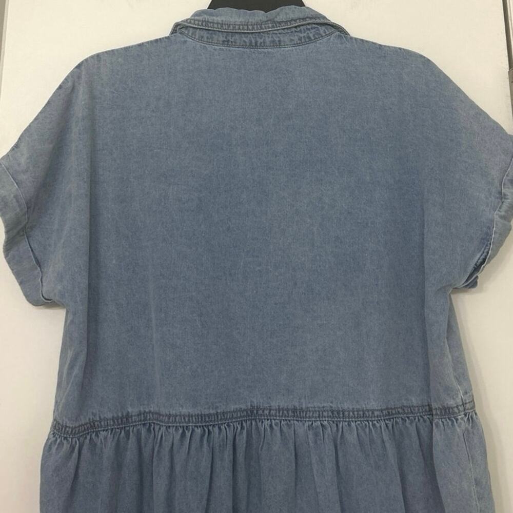 Denim Tiered Pearl Snap Boho Western Shirt Dress Country Concert Cowgirl Large - Picture 8 of 10